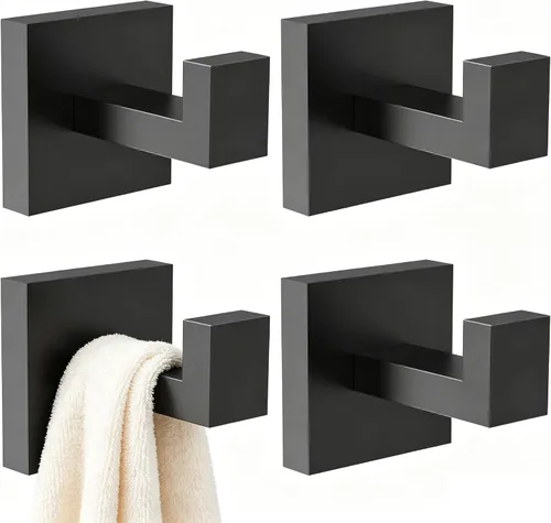 Vista 12 de Ruacq Ganchos para toallas para baños, ganchos cuadrados de acero inoxidable resistentes, colgador de toallas montado en la pared para bata