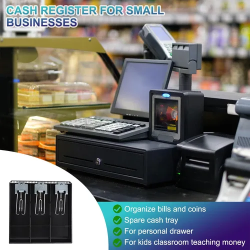 Vista 3 de PATIKIL Bandeja de dinero para caja registradora, bandeja de inserción de cajón, organizador portátil de caja de almacenamiento de dinero con clip