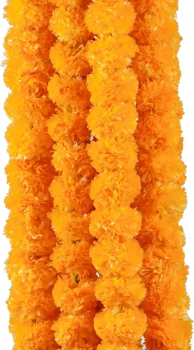 Vista 2 de Guirnalda de caléndula para decoración de flores artificiales de caléndula de 5 pies de largo, decoración india para Pooja, boda, Navidad, eventos