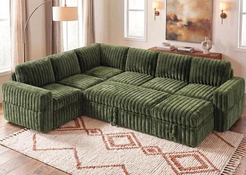 Vista 14 de HONBAY Sofá cama modular extraíble, sofá biplaza de pana, sofás para sala de estar, beige