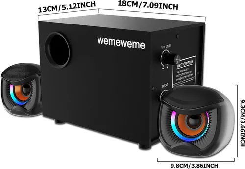 Vista 8 de Altavoces de computadora, altavoces de PC con subwoofer, altavoces para juegos 2.1 para PC de escritorio, alimentación USB con cable auxiliar