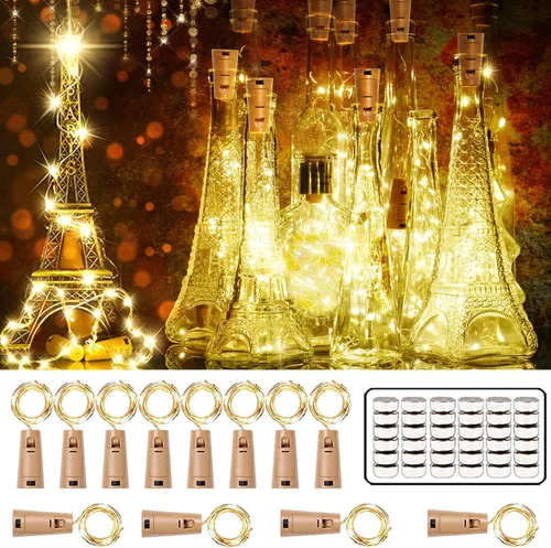 Vista 11 de SmilingTown 12 paquetes de 20 luces LED para botellas de vino con corcho - Cadena de luces de hadas de alambre plateado, luces de corcho operadas