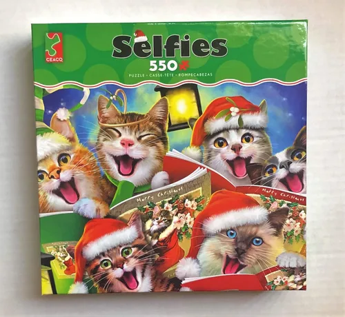 Vista 3 de Ceaco - Selfies - Gatos navideños con sombreros Selfie - Rompecabezas de 550 piezas