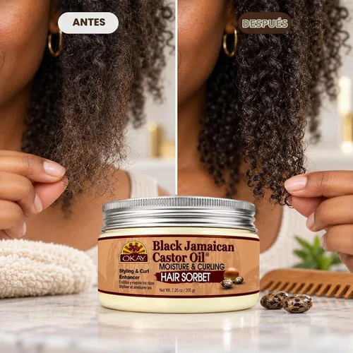 Vista 6 de Okay Aceite de ricino jamaicano negro, sorbete de humedad y rizado para el cabello, blanco, 7.25 onzas