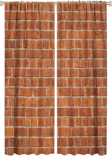 Vista 42 de Cortinas opacas para pared de ladrillo, rústicas, para pared de ladrillo, naranja y rojo, impresión artística para sala de estar, dormitorio