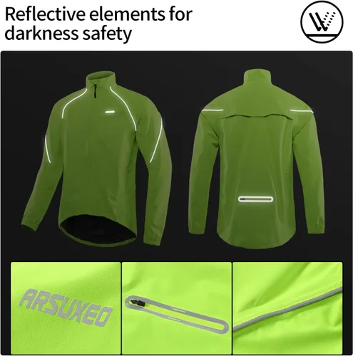 Vista 5 de ARSUXEO Chaqueta impermeable para correr para hombre, chaqueta de lluvia transpirable para bicicleta, ropa cortavientos