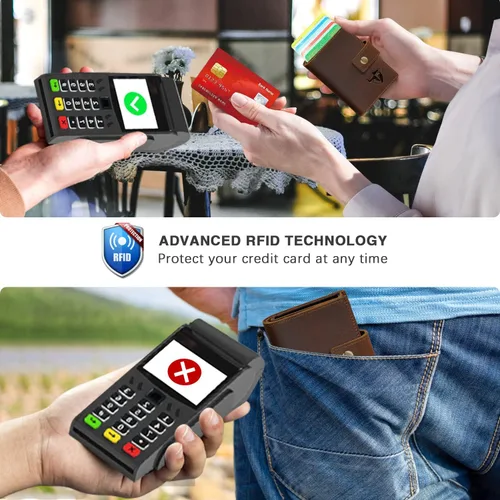 Vista 7 de Grueso caballo loco cuero viaje regalo bolsillo frontal con moneda bolsillo tarjeta caso organizador Rfid cartera para hombres hombres 1694