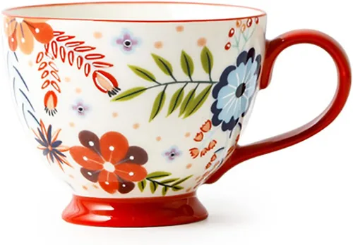 Vista 8 de CHOOLD Elegante taza de café grande de cerámica pintada a mano con patrón floral para té y leche, taza de cereales para cocina, cena, 15 onzas
