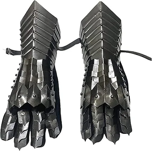 Vista 2 de Guanteletes de nazgul antiguos de acero con acabado negro guantes de armadura medieval guantes cruzados LARP artículo de regalo