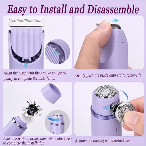 Vista 5 de Bikini Trimmer for Women 2-in-1 Waterproof Electric Shaver,Purple2 Púrpura
