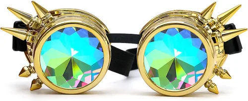 Vista 27 de FUT Gafas Steampunk con pinchos arcoíris ABS, lentes de caleidoscopio rave, soldadura cibernética, gótico, cosplay, vintage