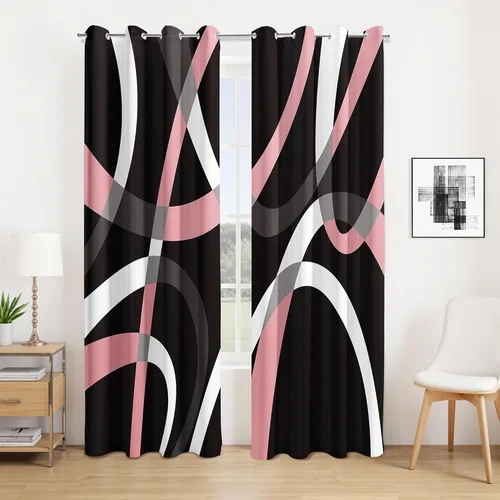 Vista 12 de weesire Cortinas opacas modernas para dormitorio, sala de estar, 2 paneles, 100% opacas, cortinas con patrón circular blanco y negro, cortinas