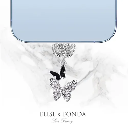 Vista 4 de ELISE & FONDA CP553 Puerto de carga USB de cristal anti polvo enchufe pequeño mariposa teléfono encanto para iPhone 13/12/11/XS MAX/XR/X/8
