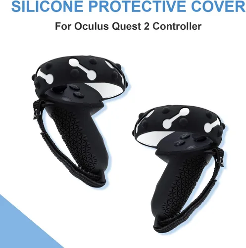Vista 2 de Mcbazel 1 par de fundas de agarre para controlador Oculus Quest 2, funda protectora de silicona antideslizante y anticaídas con correa de mano