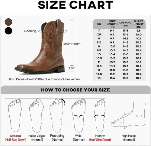 Vista 4 de Botas vaqueras para hombre Botas occidentales para hombre con bordado, antideslizantes, punta cuadrada, botas de tobillo de tacón grueso, duraderas