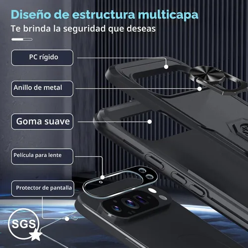 Vista 3 de Janmitta Funda para Google Pixel 9 Pro XL con protector de pantalla + protector de lente de cámara, resistente a prueba de golpes, funda de teléfono