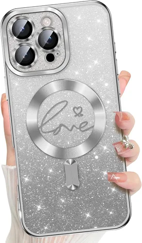 Vista 18 de Misscase Funda para iPhone 16 Pro Case Magnética con Purpurina con Protector Completo de Lente de Cámara, [Compatible con MagSafe] Linda Funda