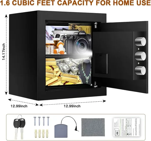 Vista 3 de Caja de seguridad para el hogar de 1.5 pies cúbicos ignífuga e impermeable, caja de seguridad con teclado digital, caja de seguridad para armas