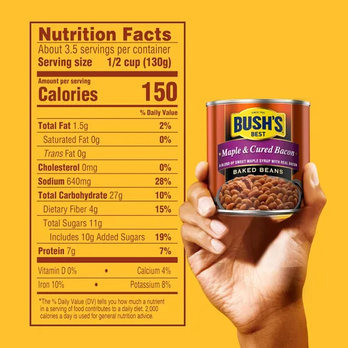 Vista 2 de BUSH'S BEST Frijoles horneados curados de arce en lata (paquete de 12) Fuente de proteína y fibra, bajos en grasa, sin gluten, 16 onzas