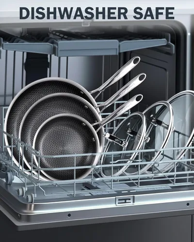 Vista 7 de Cooks Standard Sartén antiadherente híbrida de 8 pulgadas con revestimiento de varias capas, sartén de acero inoxidable con tapas de vidrio