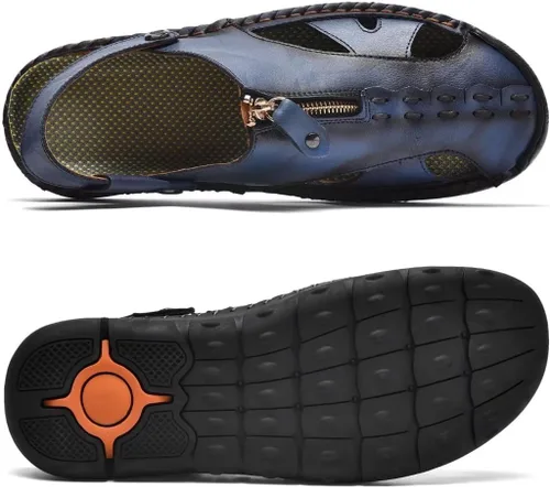 Vista 5 de Sandalias de playa de cuero con punta cerrada para hombre,Sandalias impermeables de pescador de moda hechas a mano,Zapatillas de agua casuales