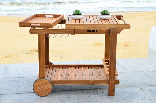 Vista 5 de Safavieh -Carrito de té de madera natural Orland Outdoor Collection