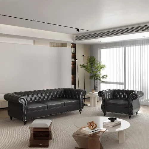 Vista 29 de QHITTY Juego de 2 piezas para sala de estar, Sofá Seccional Chesterfield Silla Contemporáneo Tapizado de Terciopelo Loveseat Juego de Sofás