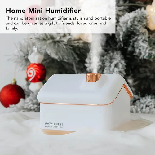 Vista 8 de EVGATSAUTO Humidificador de escritorio, humidificador de casa de nieve, ajuste de 2 velocidades, portátil, silencioso, USB, enchufe, regalo con luz