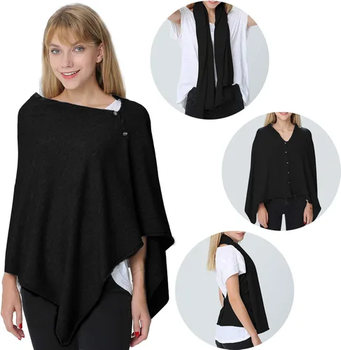 Vista 4 de PULI - Poncho versátil tejido para mujer con botones de peso ligero para primavera verano y otoño chal poncho capa suéter de punto