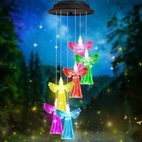 Vista 2 de Regalos de cumpleaños para mujeres, mamá, abuela, regalos de jardinería para mujeres, campanillas de viento solares de ángel para exteriores