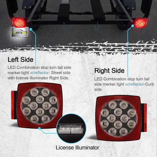 Vista 3 de Partsam Kit de luces traseras LED cuadradas impermeables de 12 V, lente transparente, color rojo, parada de freno, señal de giro, luces
