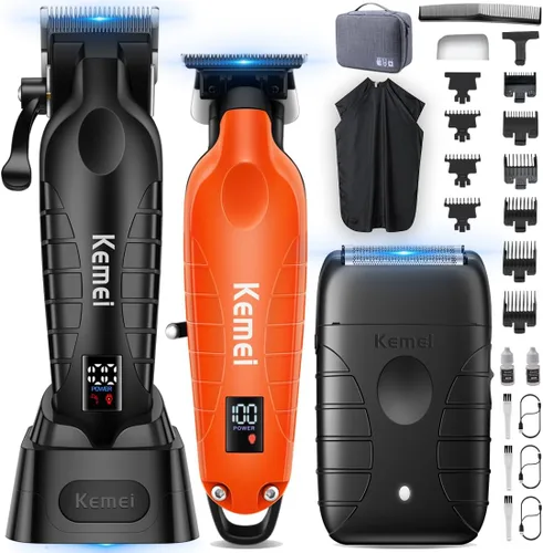 Vista 9 de KEMEI Cortapelos para hombres profesionales, juego de cortapelos y recortadoras de barbero, afeitadora de lámina para hombres, cortapelos