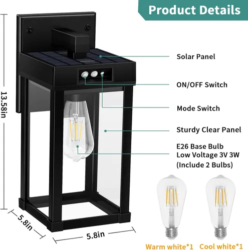 Vista 5 de AEQ Luces solares de pared para exteriores, aplique de pared solar con 3 modos de iluminación y sensor de movimiento, luz de porche impermeable
