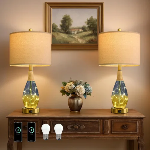 Vista 11 de OYEARS Juego de 2 lámparas de mesa de 23 pulgadas para sala de estar, lámparas de noche para mesitas de noche, lámparas de dormitorio, lámpara