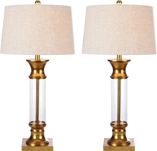 Vista 7 de JONATHAN Y Juego de 2 lámparas de mesa de bronce y cristal transparente de 32 pulgadas para sala de estar, lámparas rústicas de mesita de noche