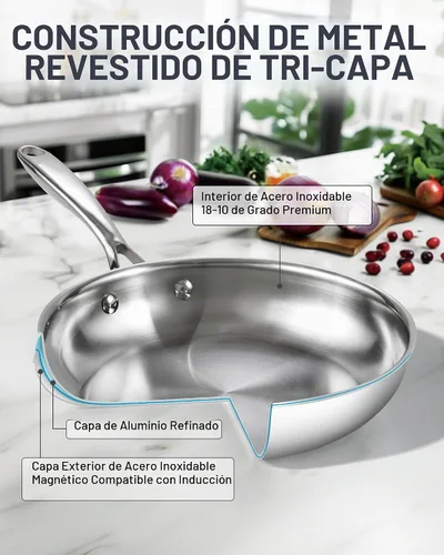 Vista 4 de Cooks Standard Sartén de Freír de Acero Inoxidable, Wok Sartén para Saltear Multicapa de 8 Pulgadas, Sartén de Cocina, Plateado