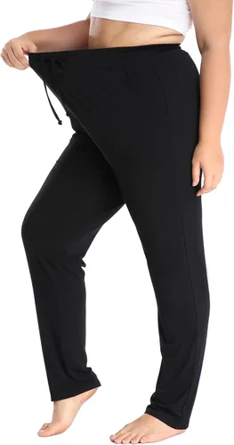 Vista 2 de Cheapestbuy Pantalones de descanso cómodos para mujer, talla grande, pantalones de yoga activos, pantalones de entrenamiento elásticos con bolsillos