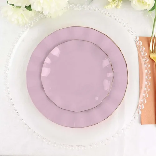 Vista 153 de Tableclothsfactory Paquete de 10 platos redondos de plástico negro de 6 pulgadas para ensalada de postre, platos desechables con borde ondulado