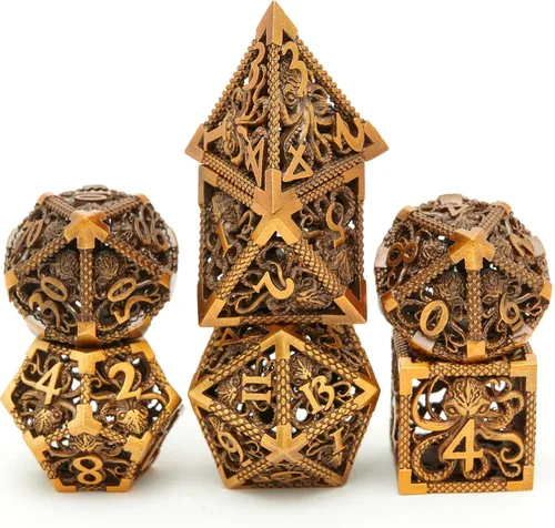 Vista 4 de Juego de dados de Dungeons and Dragons DND, juego de dados D y D, juego de dados de metal MTG D20, dados poliédricos huecos para juegos de rol