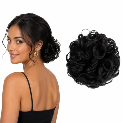 Vista 23 de CAISHA Postizo Grande Scrunchy Recogido Peinado Nupcial Rizado Moño Despeinado Marrón Chocolate Oscuro G2E