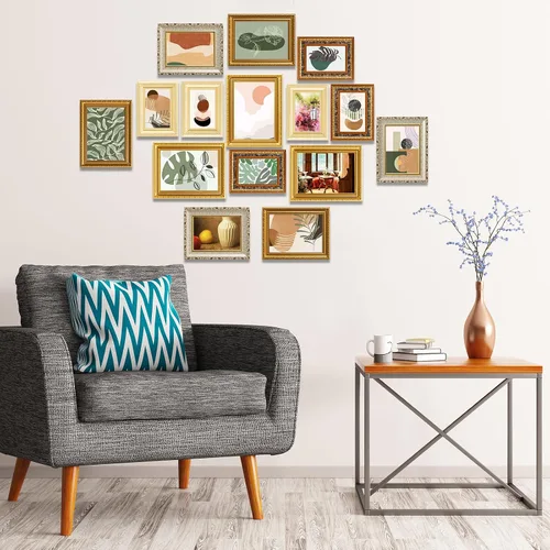 Vista 5 de 15 marcos de fotos dorados vintage para pared o mesa, collage de marcos franceses ornamentados estilo country con marcos de 8x10, 5x7, 4x6 pulgadas