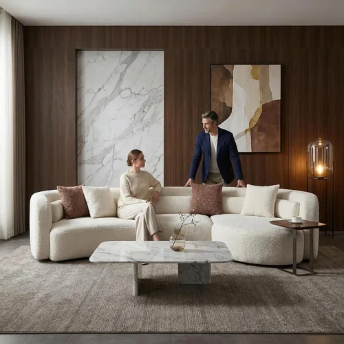 Vista 11 de SSC SATITUNCASA - Sofá modular curvo de 102.36 pulgadas, acogedor sofá Boucle para sala de estar, sofá de 4 plazas color crema con almohadas, sofá