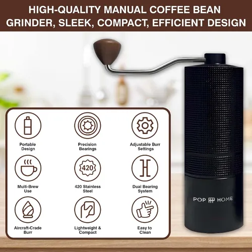 Vista 3 de Molinillo de café manual – Molinillo de mano cónico de acero inoxidable para expreso y prensa francesa – Ajustable y portátil
