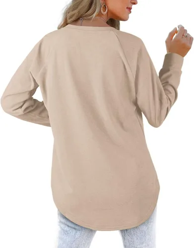 Vista 4 de Sudaderas para mujer, cuello redondo, ajuste holgado, camisetas de manga larga para mujer