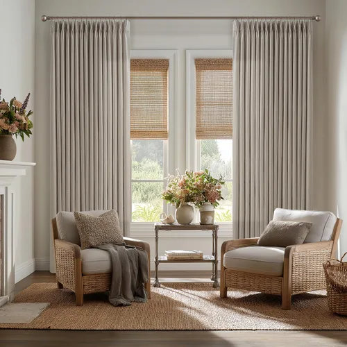 Vista 99 de TWODRAPES Cortinas de Lino Plisadas con Pinza Beige Blancas de 54 Pulgadas de Largo 2 Paneles para Comedor Cocina Dormitorio Plisadas Semi