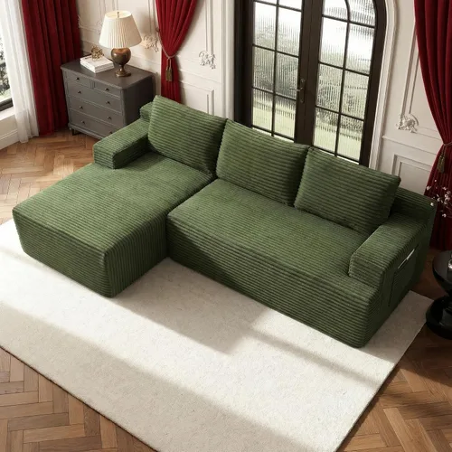 Vista 15 de Sofá modular moderno de 96 pulgadas para sala de estar, sofá modular tapizado sin hueso con bolsillos, cómodo sofá nube con diván en forma de L Negro