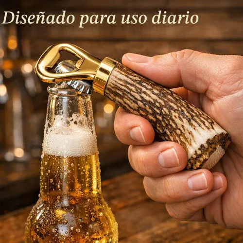 Vista 5 de Abrebotellas hecho a mano con cuernos de ciervo, tono dorado Abridor de cerveza rústico, hecho en Texas, asta natural de 4 a 7 pulgadas, caja