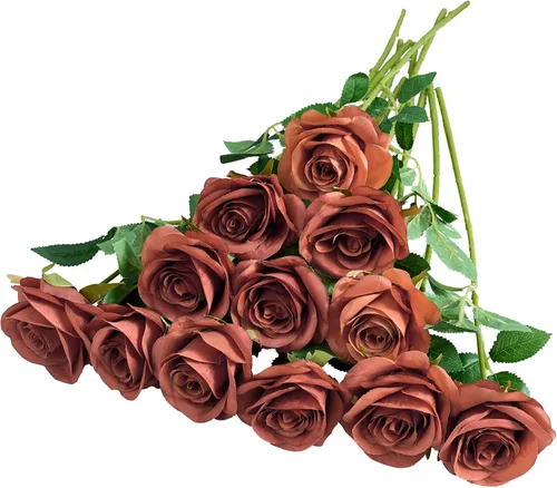 Vista 15 de 12 piezas Rosas Flores Artificiales Rosas Falsas Azul Bebé Rosas de Seda Flores de Seda Blancas Rosas con Tallos Largos para Bodas Hogar Fiestas