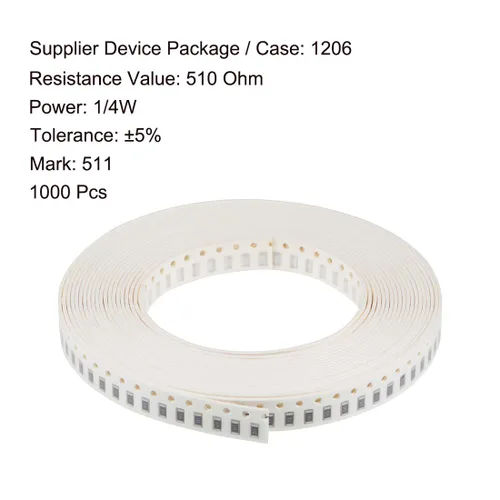 Vista 2 de uxcell Resistencia de chip de dispositivos montados en superficie, resistencias fijas 510 ohmios 1/4W 1206, 5% de tolerancia 1000 piezas