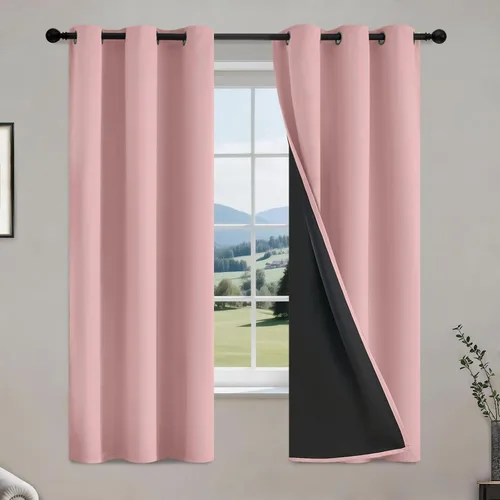 Vista 37 de COSVIYA Cortinas opacas 100% beige Biscotti para dormitorio, juego de 2 paneles de 63 pulgadas de largo, bloqueo de luz completa, aislamiento